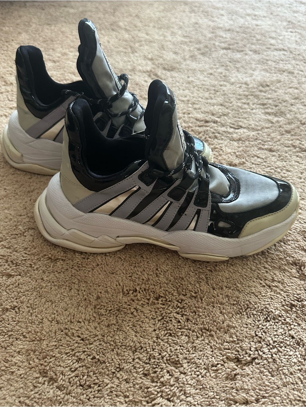 Jeffrey Campbell Lo-Fi Chunky Lace-Up Sneakers in Silver, Black & Cream